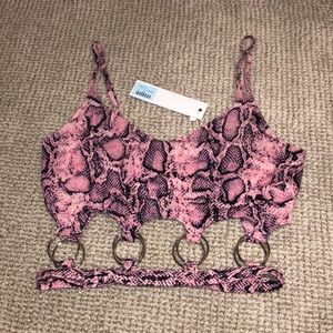 LF Snakeskin Cropped Top w/ Metal Hoops